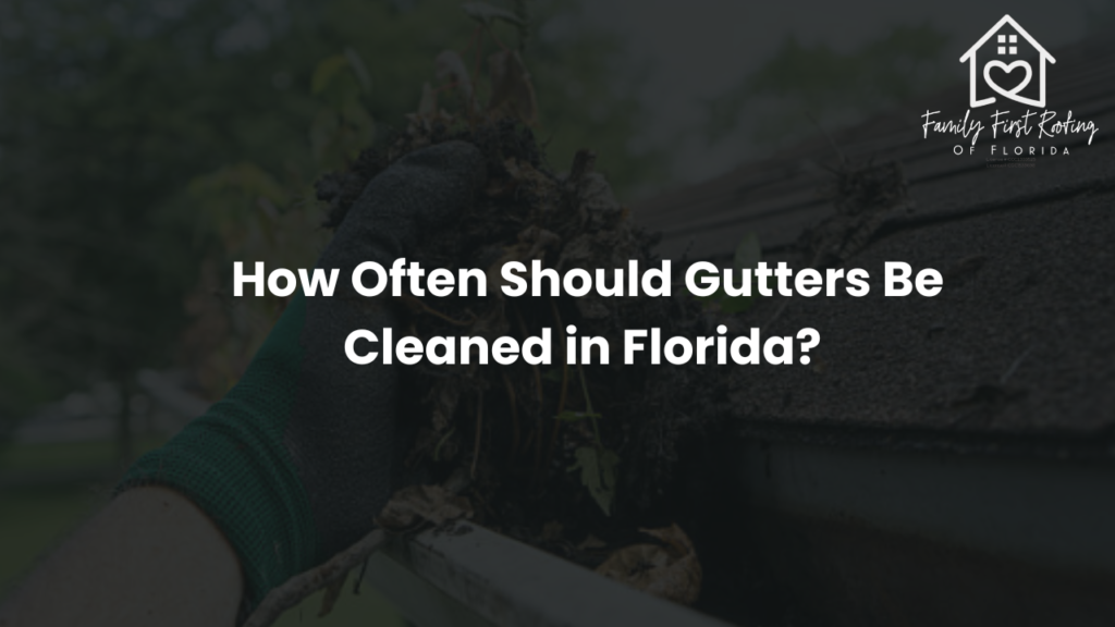 Clogged rain gutters on a Florida home filled with leaves and debris showing need for gutter cleaning service